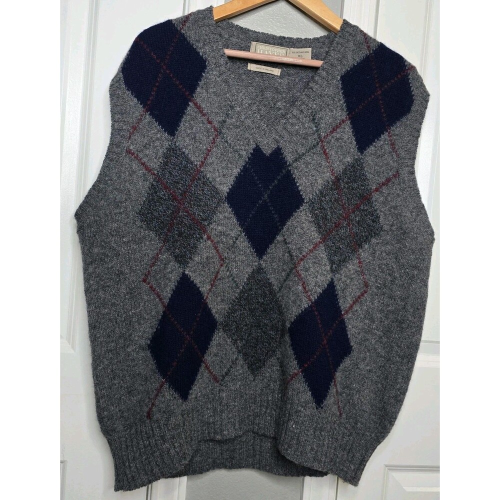 Vintage Christopher Hayes Shetland Wool Grey Vest Men's XL